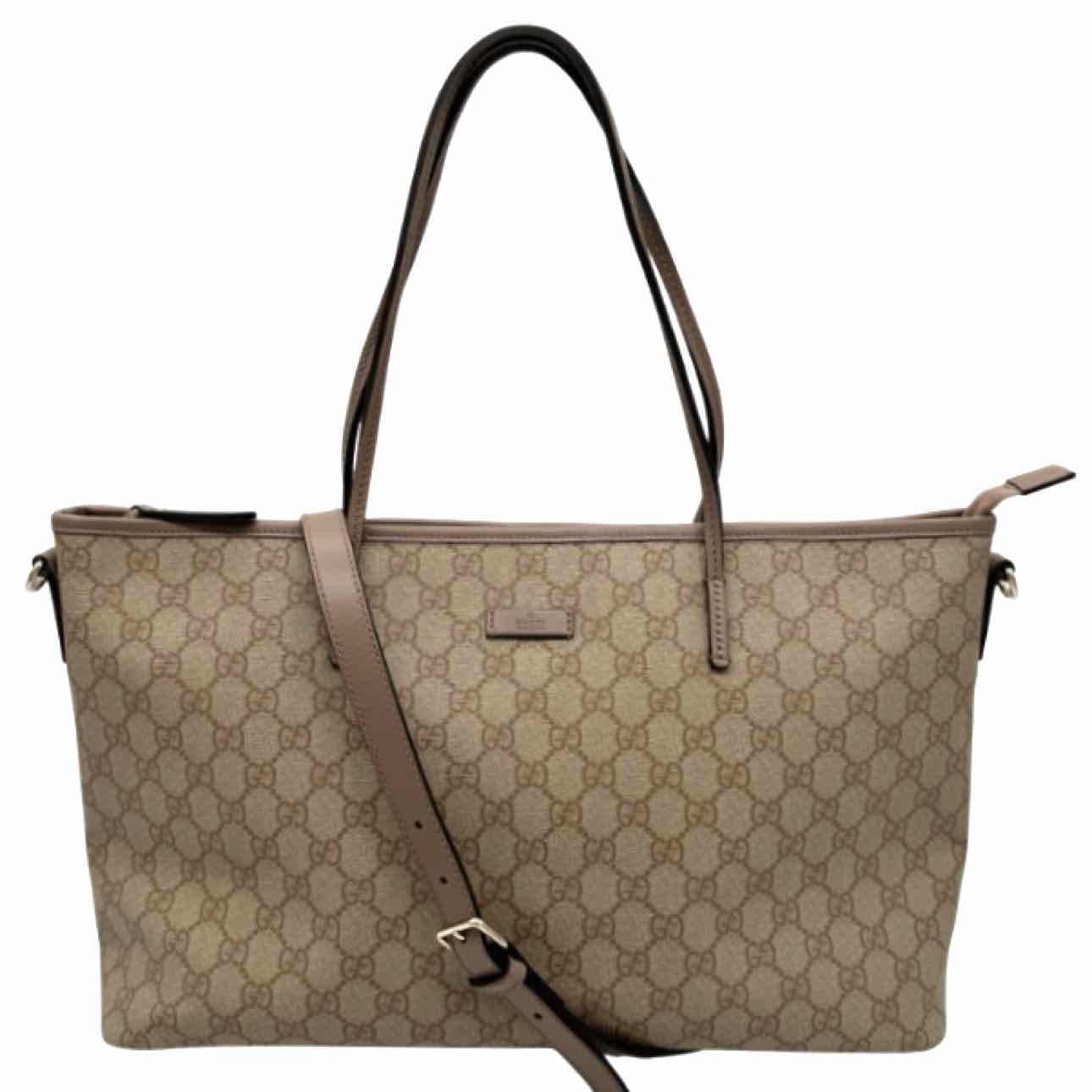 GUCCI GG Supreme Monogram Canvas Tote Bag Beige