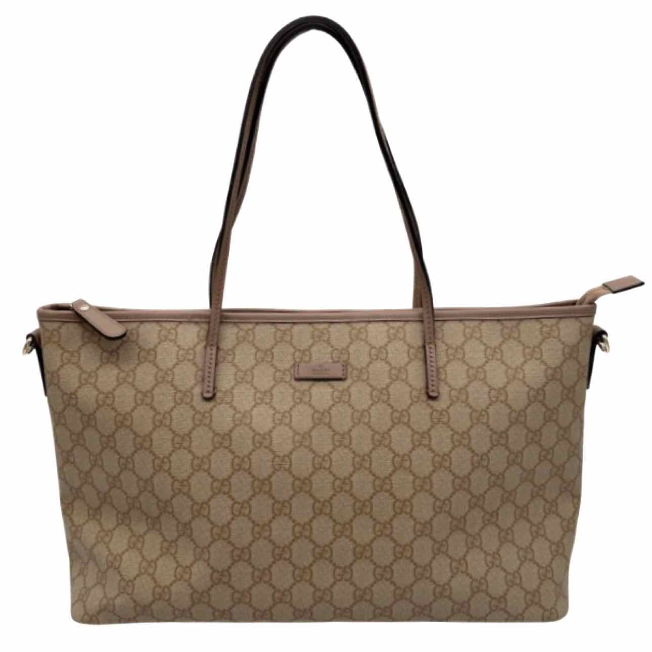 GUCCI GG Supreme Monogram Canvas Tote Bag Beige