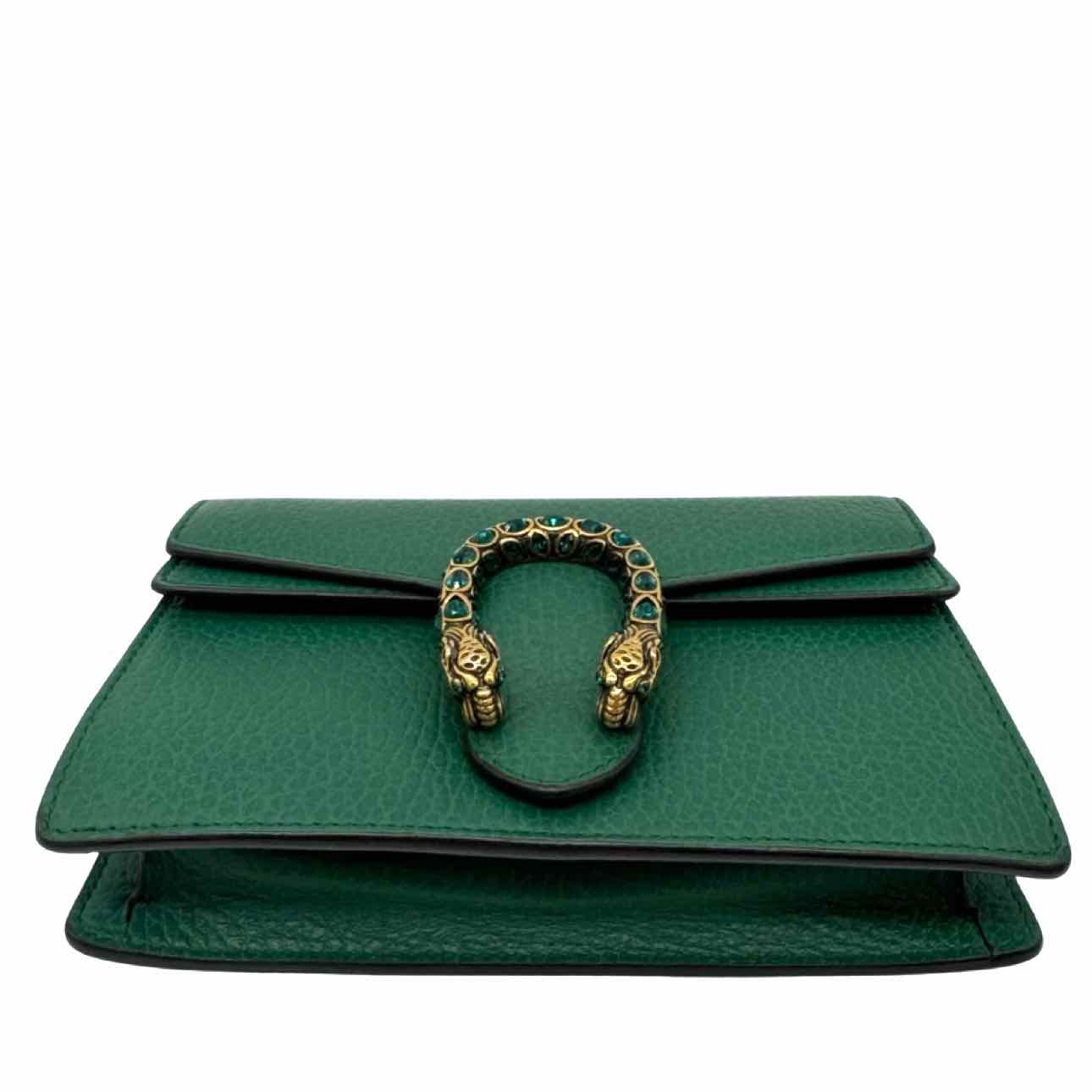 GUCCI Leather Mini Dionysus Chain Crossbody Green