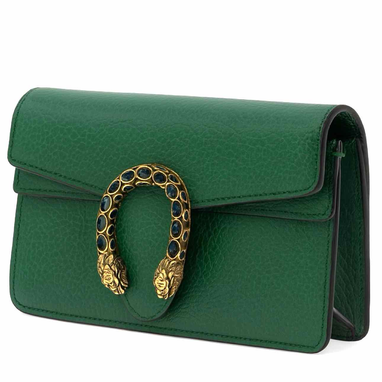 GUCCI Leather Mini Dionysus Chain Crossbody Green