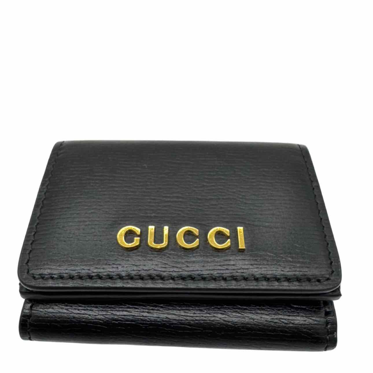 GUCCI Leather Script Trifold Wallet Black Wallet