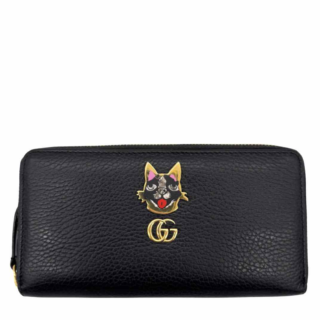 GUCCI Limited Edition Calf Leather GG Marmont Bosco Zip-Around Wallet Black