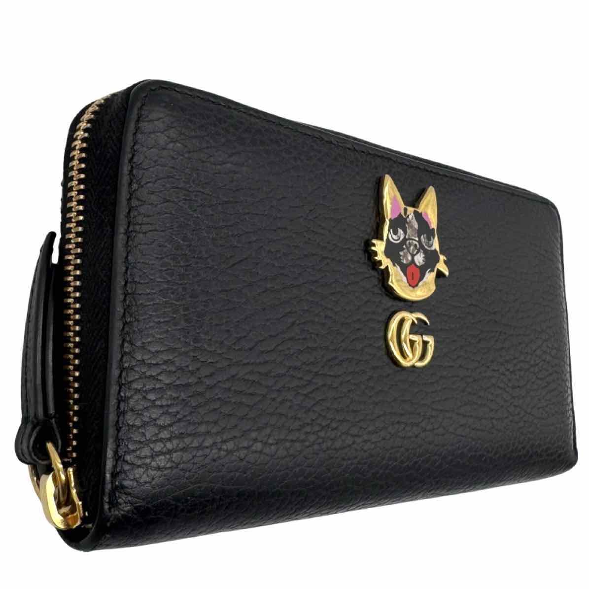 GUCCI Limited Edition Calf Leather GG Marmont Bosco Zip-Around Wallet Black
