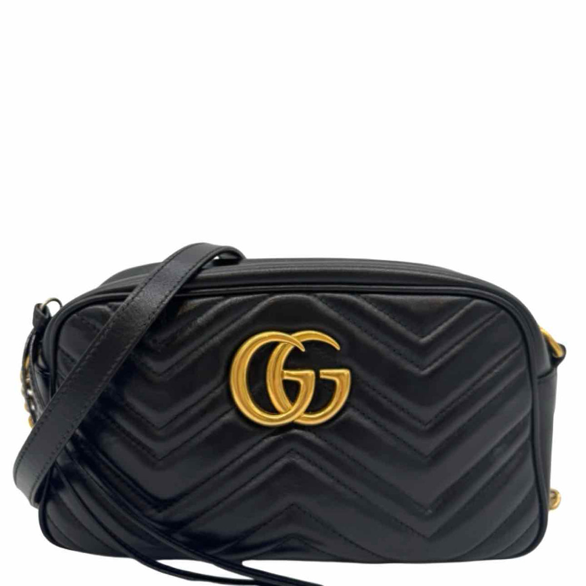 GUCCI Matelasse Chevron GG Marmont Small Camera Bag Black