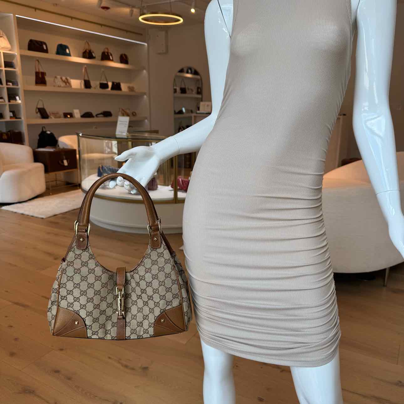 GUCCI Monogram Canvas Jackie Bardot Shoulder Bag