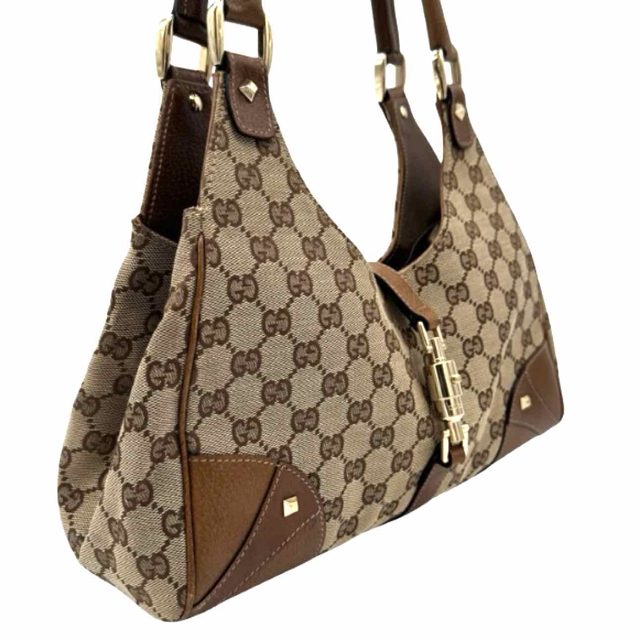 GUCCI Monogram Canvas Jackie Bardot Shoulder Bag
