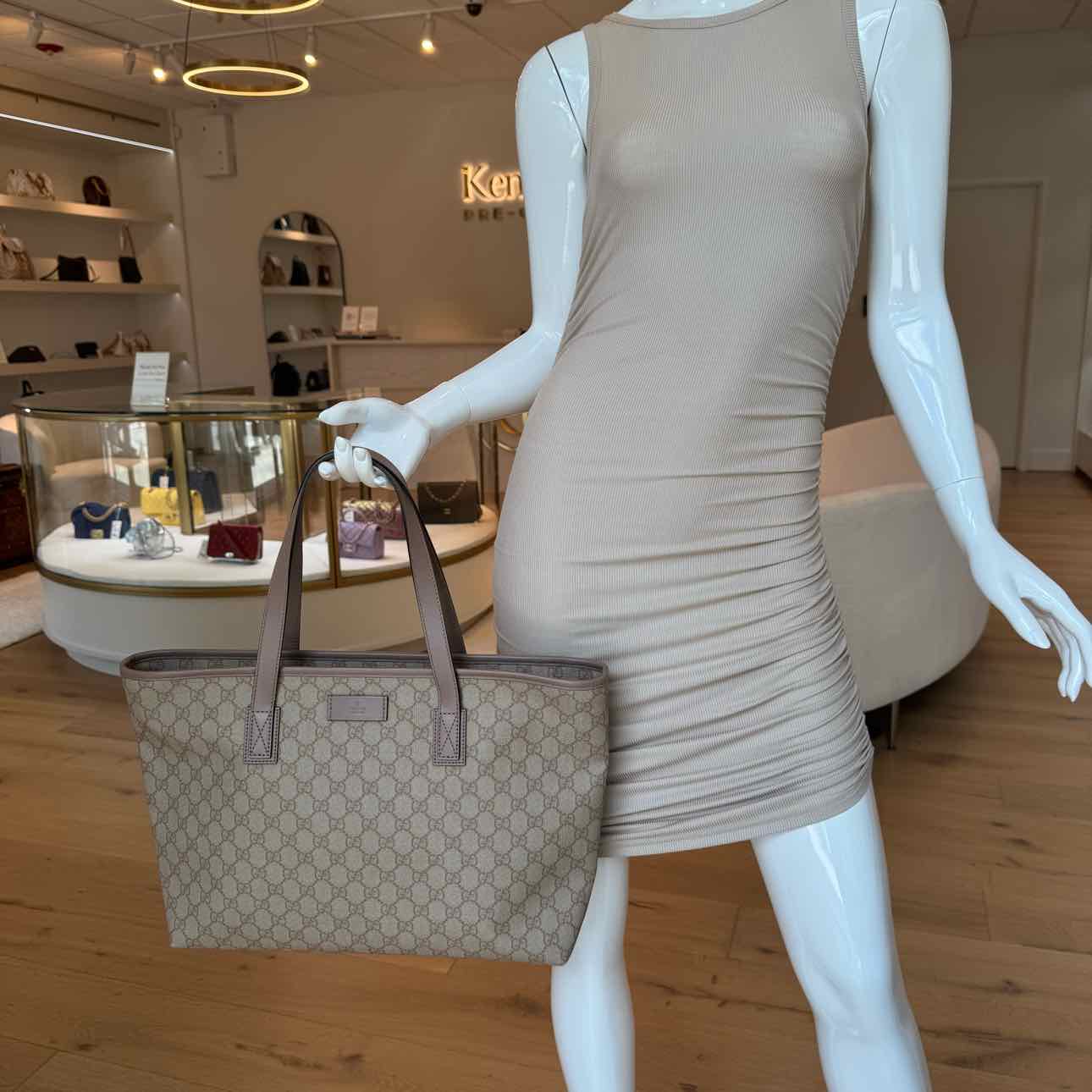 GUCCI Monogram Canvas Tote Bag Beige