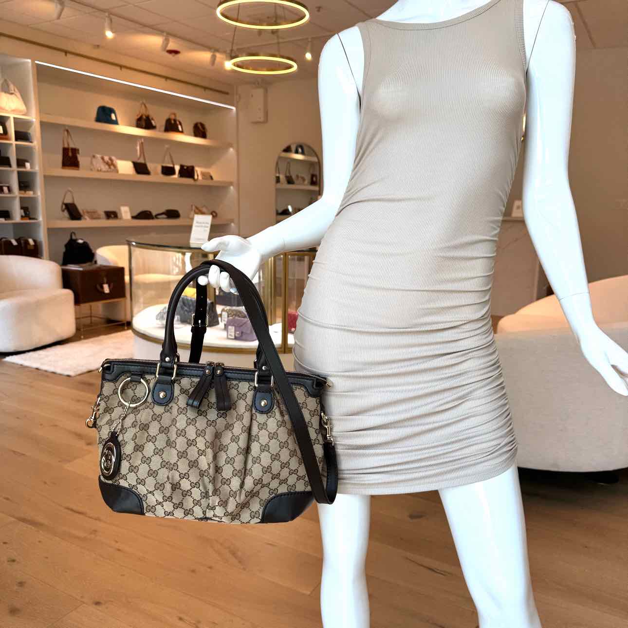GUCCI Monogram Medium Sukey Tote Brown