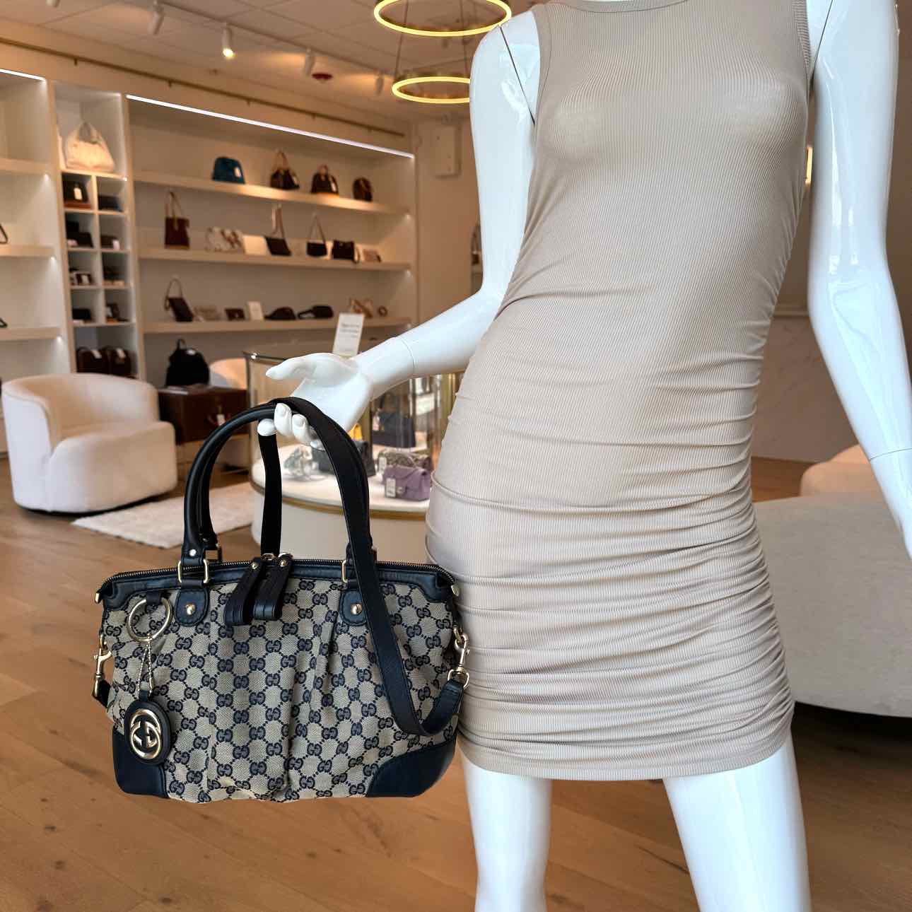 GUCCI Monogram Medium Sukey Tote Navy