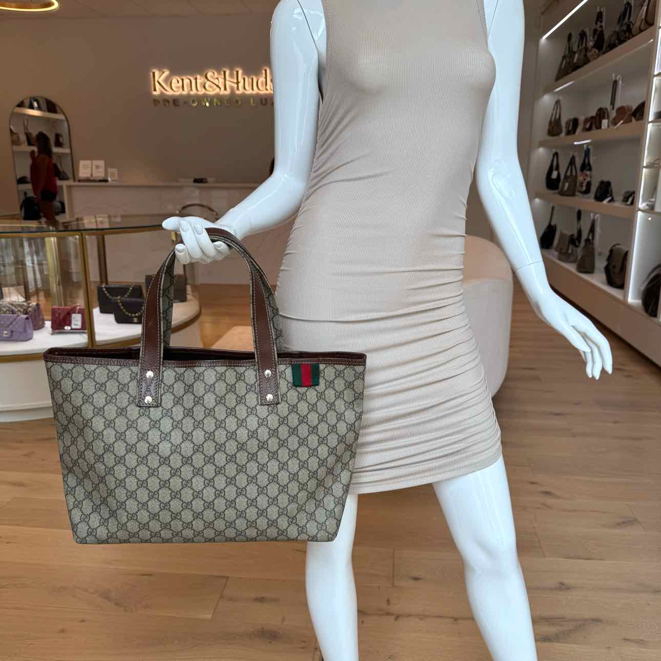 GUCCI Plus Monogram Medium Signature Web Loop Tote Brown
