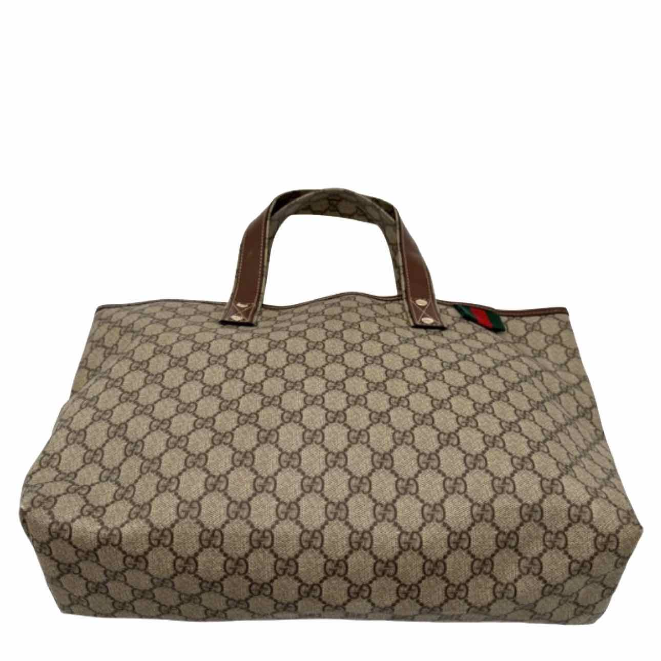 GUCCI Plus Monogram Medium Signature Web Loop Tote Brown