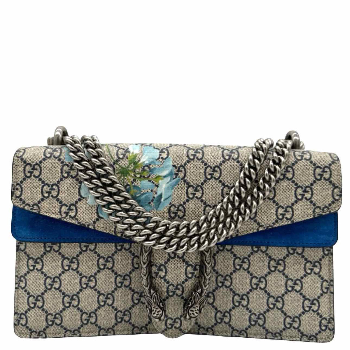 GUCCI Supreme Monogram Blooms Medium Dionysus Shoulder Bag Blue