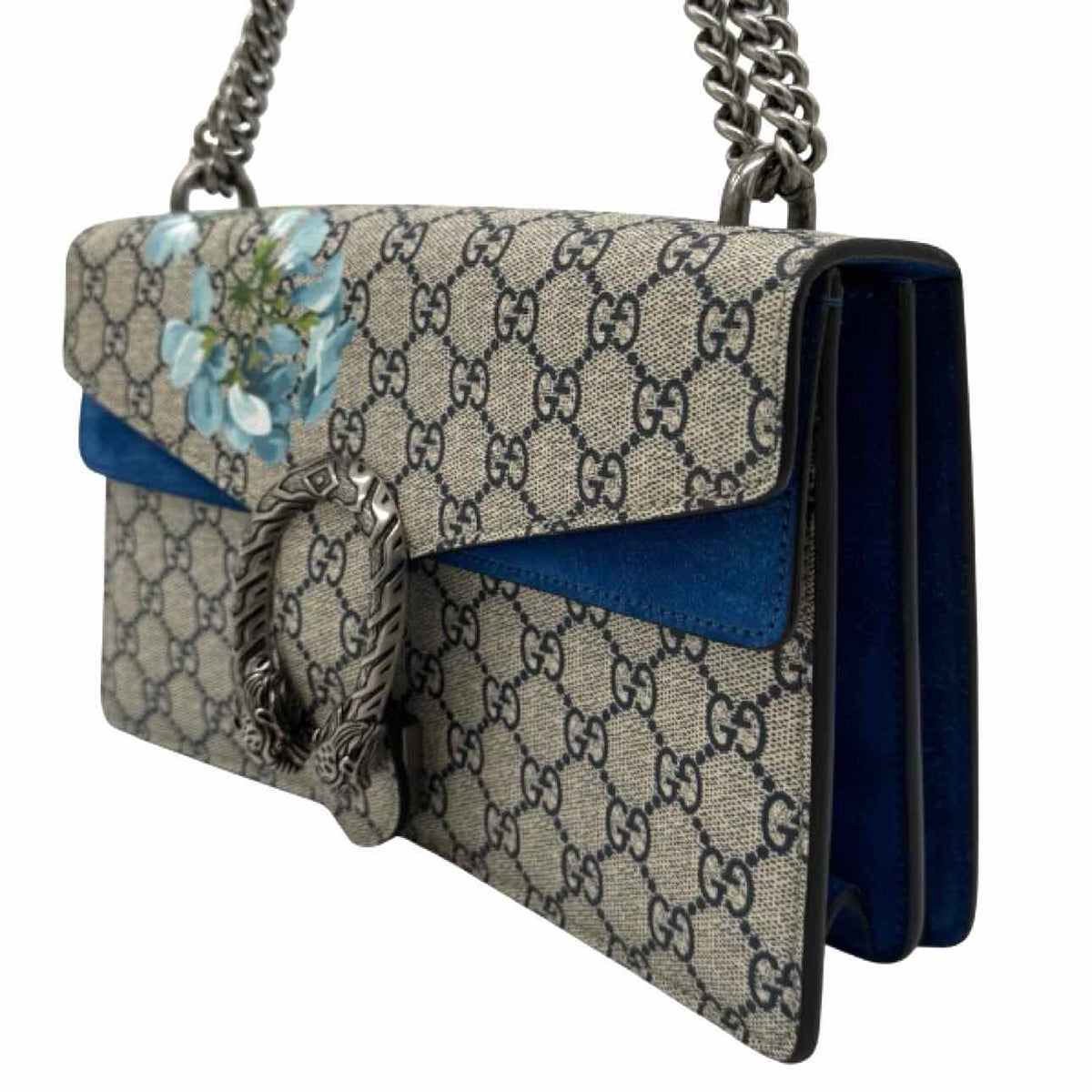 GUCCI Supreme Monogram Blooms Medium Dionysus Shoulder Bag Blue