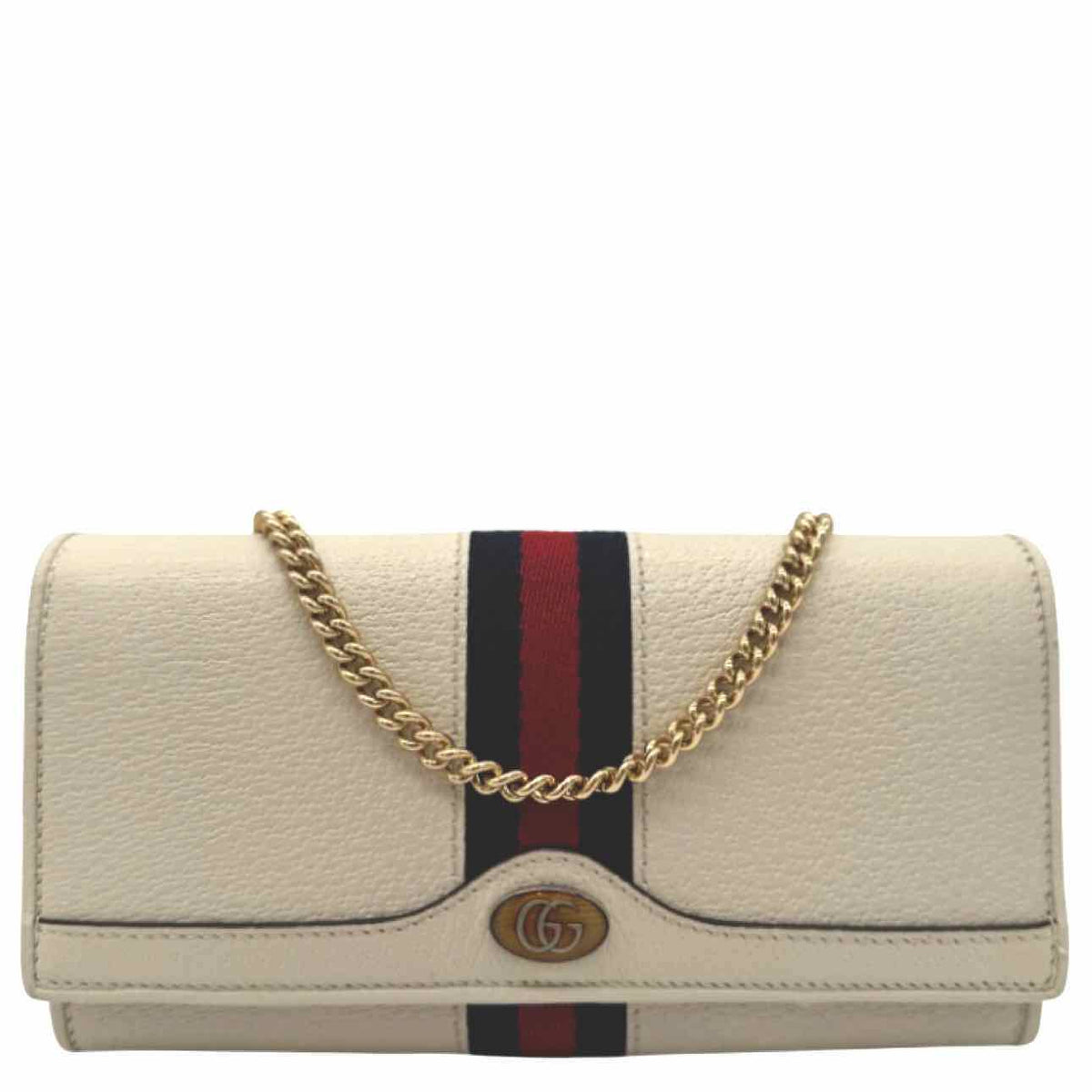 GUCCI Calfskin Ophidia Chain Wallet White