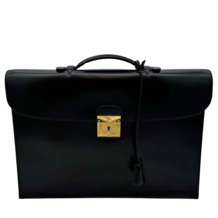 HERMES Box Calf Quirus Briefcase Black Gold HW (Pre-Owned)