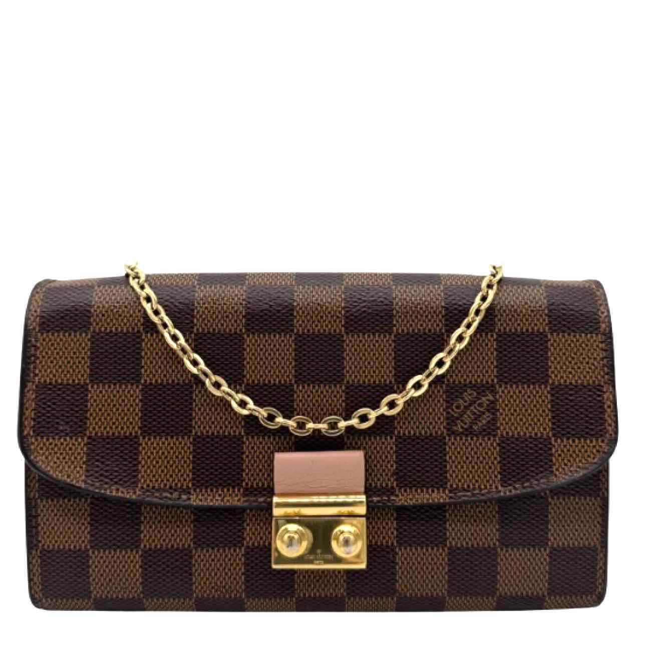 LOUIS VUITTON Damier Ebene Croisette Chain Wallet Rose Ballerine
