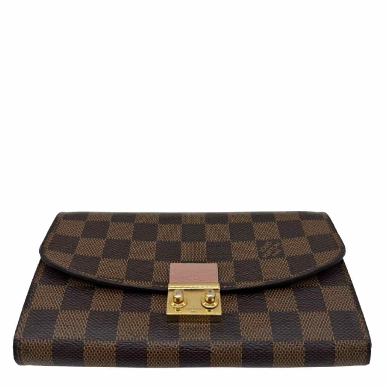 LOUIS VUITTON Damier Ebene Croisette Chain Wallet Rose Ballerine