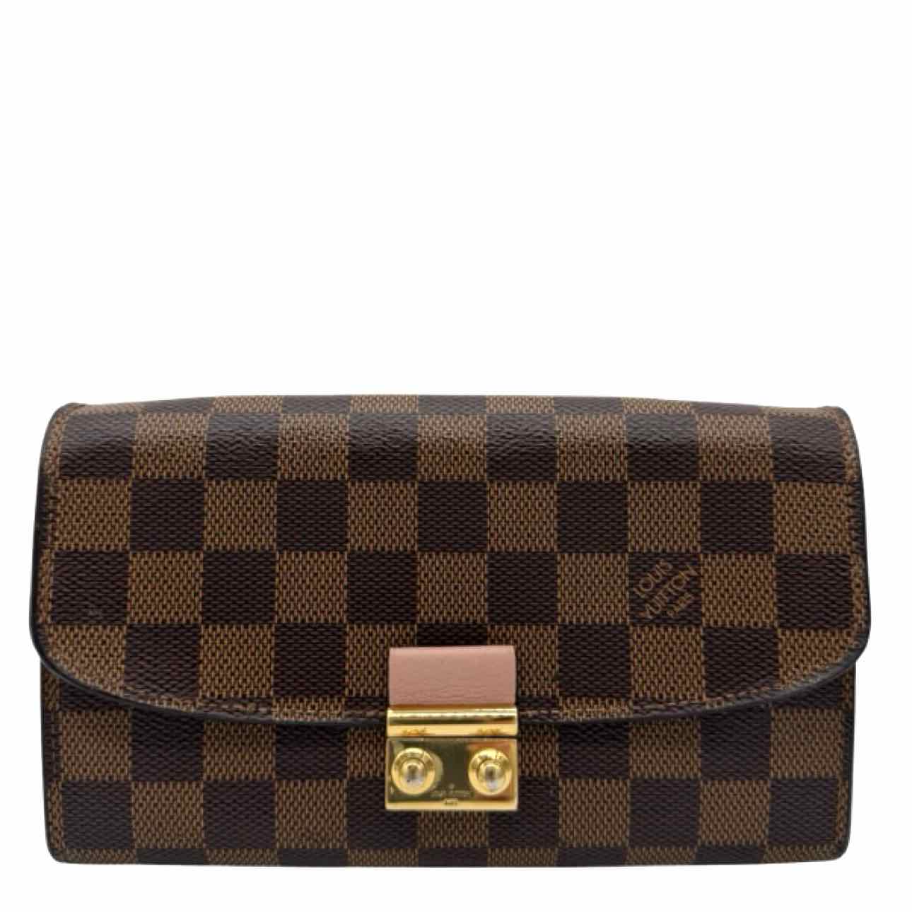 LOUIS VUITTON Damier Ebene Croisette Chain Wallet Rose Ballerine