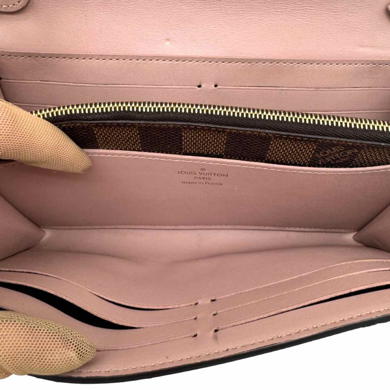 LOUIS VUITTON Damier Ebene Croisette Chain Wallet Rose Ballerine