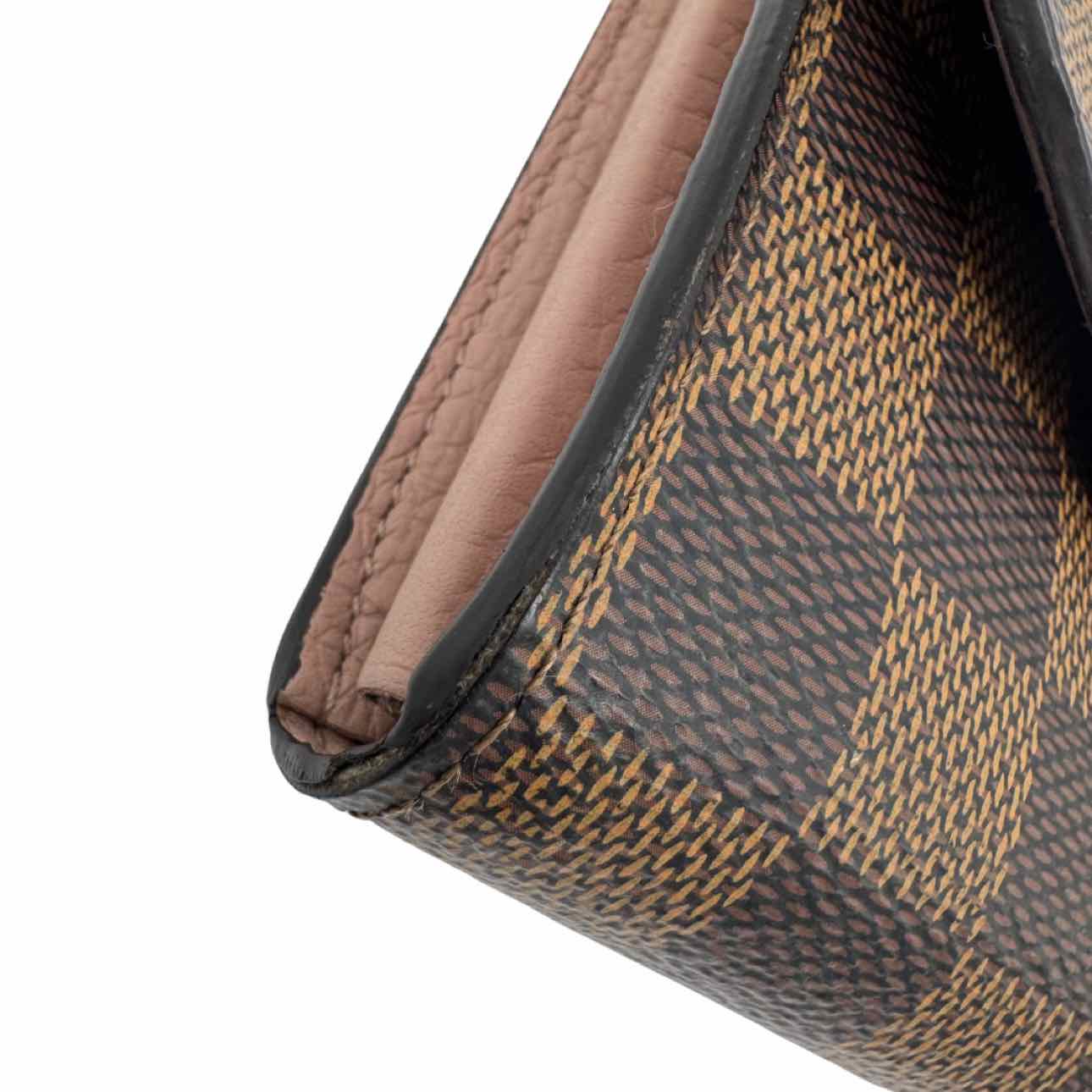 LOUIS VUITTON Damier Ebene Croisette Chain Wallet Rose Ballerine