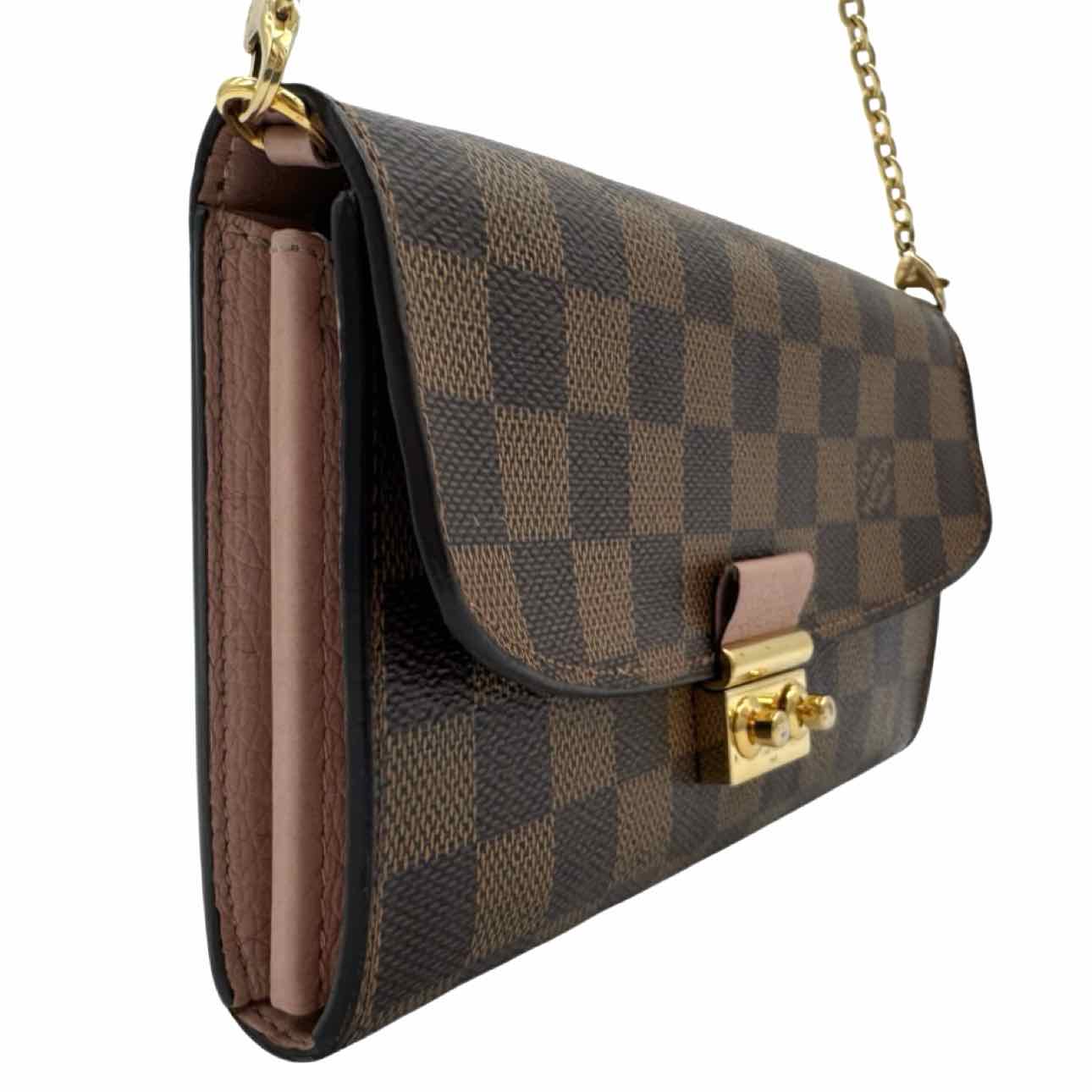 LOUIS VUITTON Damier Ebene Croisette Chain Wallet Rose Ballerine