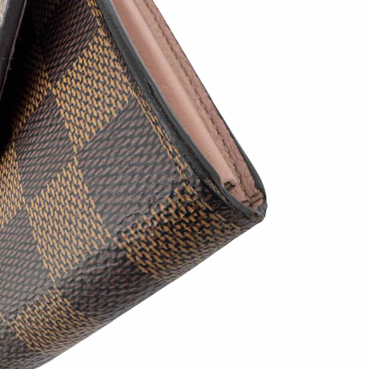 LOUIS VUITTON Damier Ebene Croisette Chain Wallet Rose Ballerine