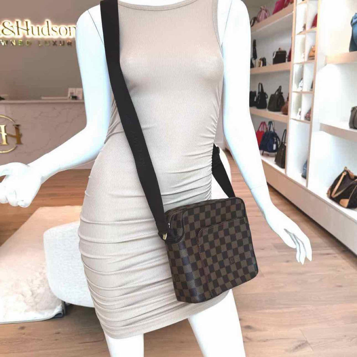 LOUIS VUITTON Damier Ebene Olav PM Messenger Bag Brown