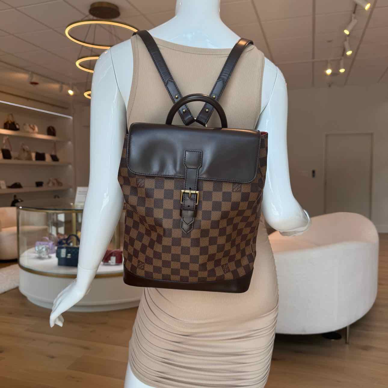 LOUIS VUITTON Damier Ebene Soho Backpack Brown