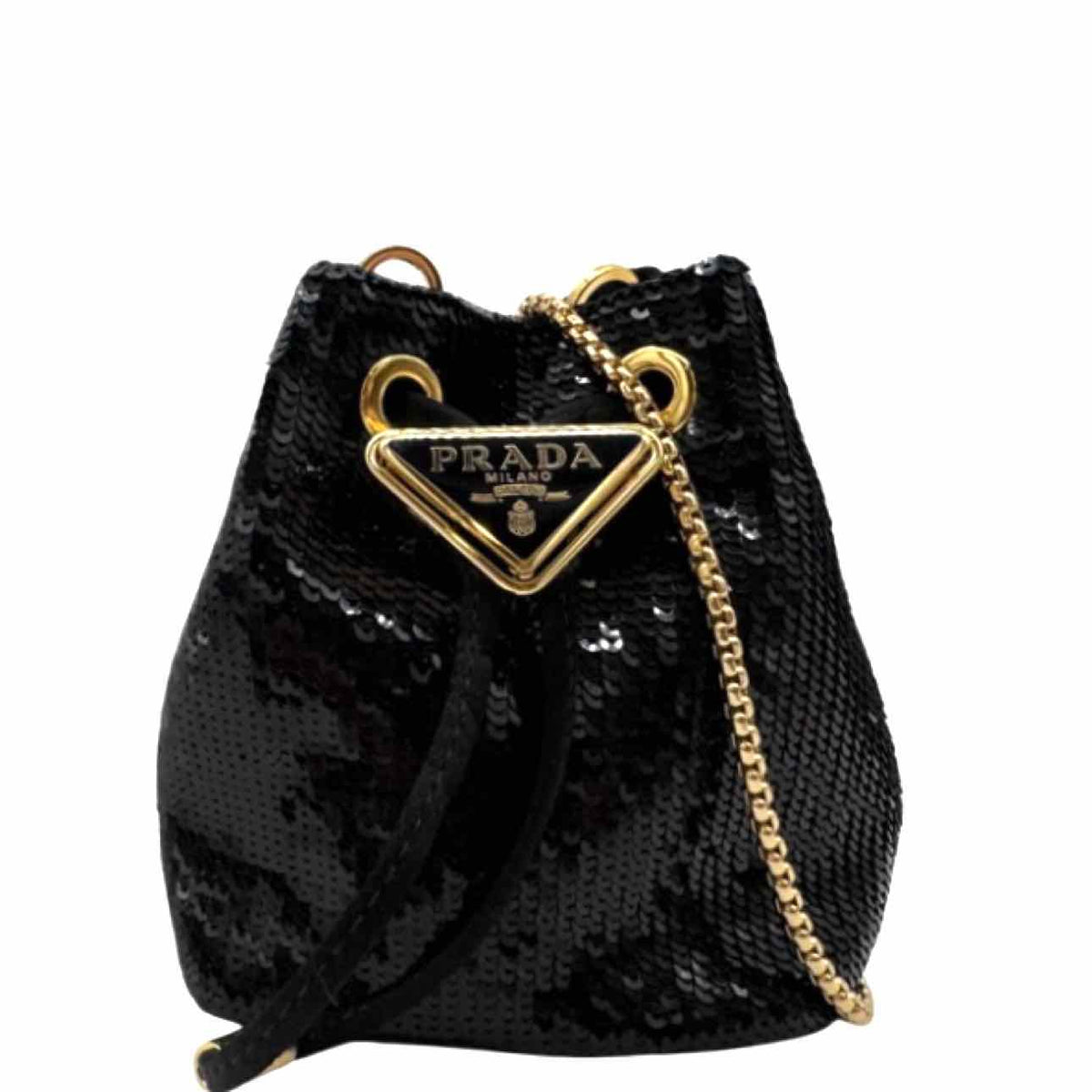 PRADA Mini Sequin Drawstring Bucket Bag Black