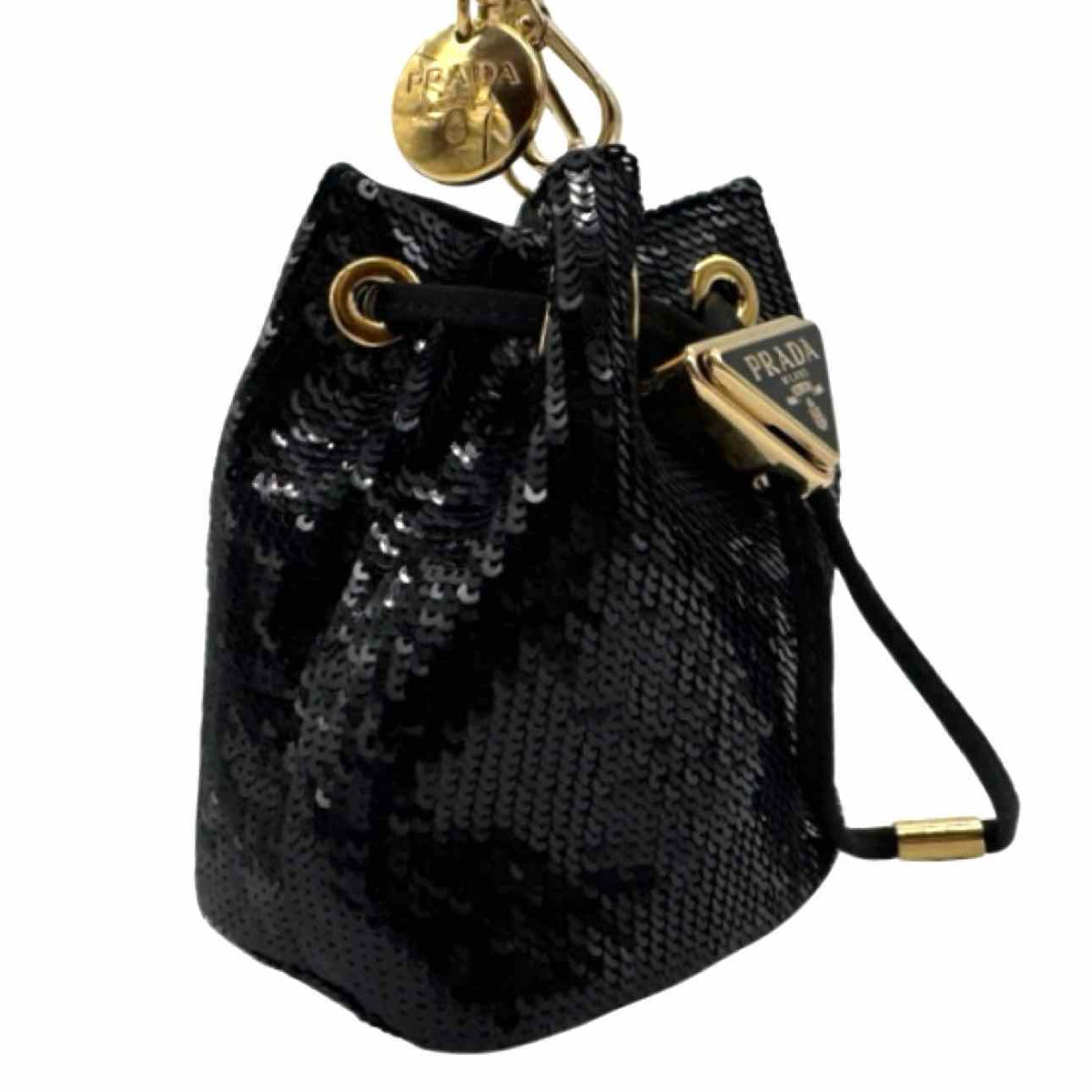 PRADA Mini Sequin Drawstring Bucket Bag Black