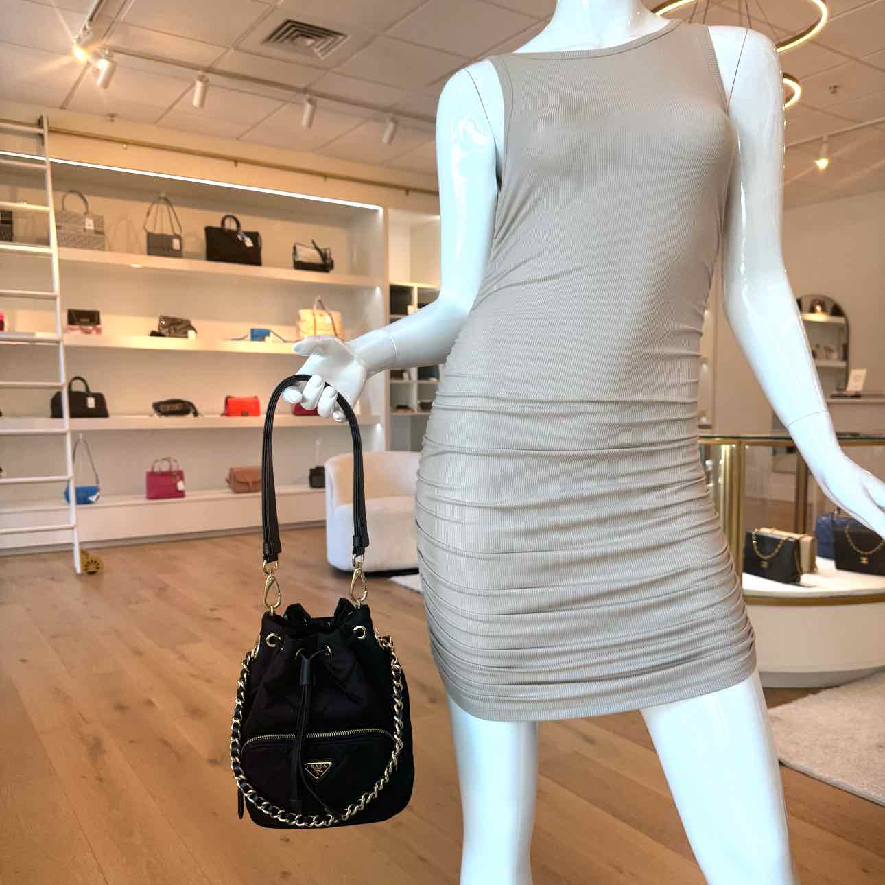 PRADA Re-Nylon Re-Edition 1995 Chaine Shoulder Bag Black