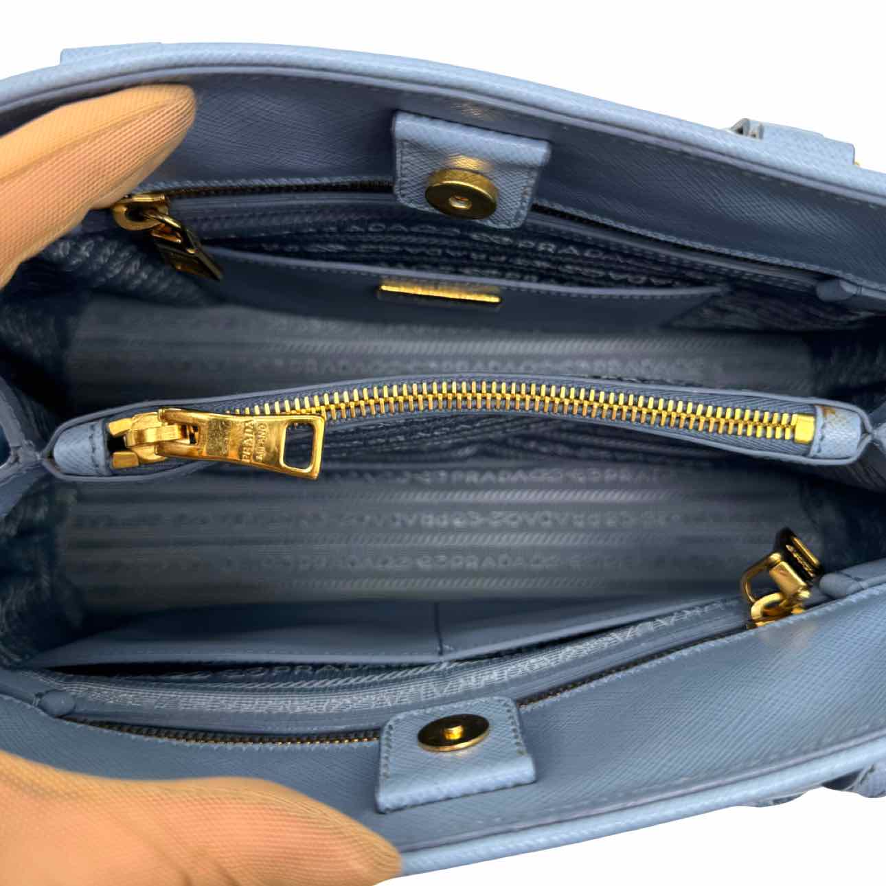 PRADA Saffiano Lux Medium Promenade Tote Blue