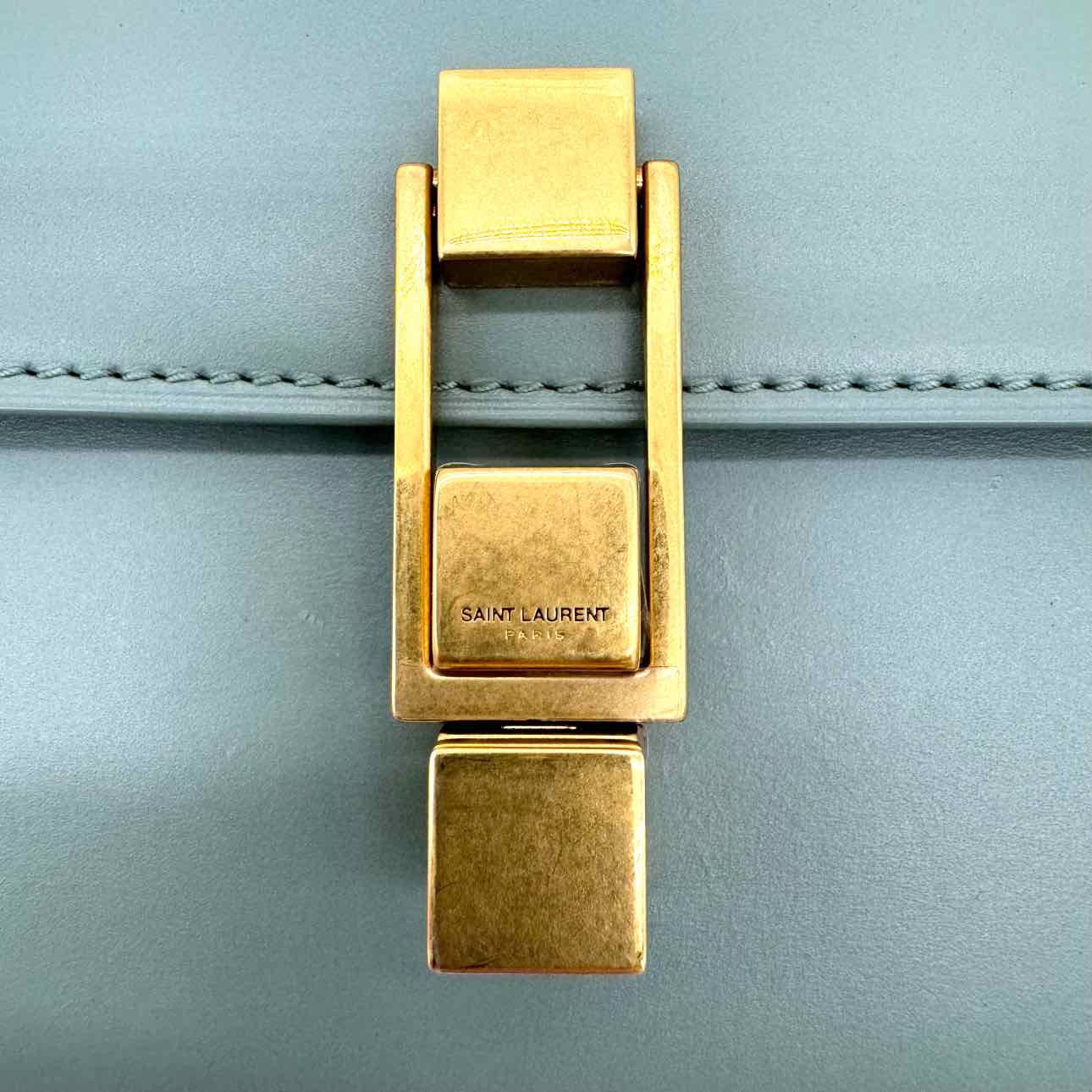 SAINT LAURENT Calfskin Carre Satchel Vert Opaline (Pre-Owned)