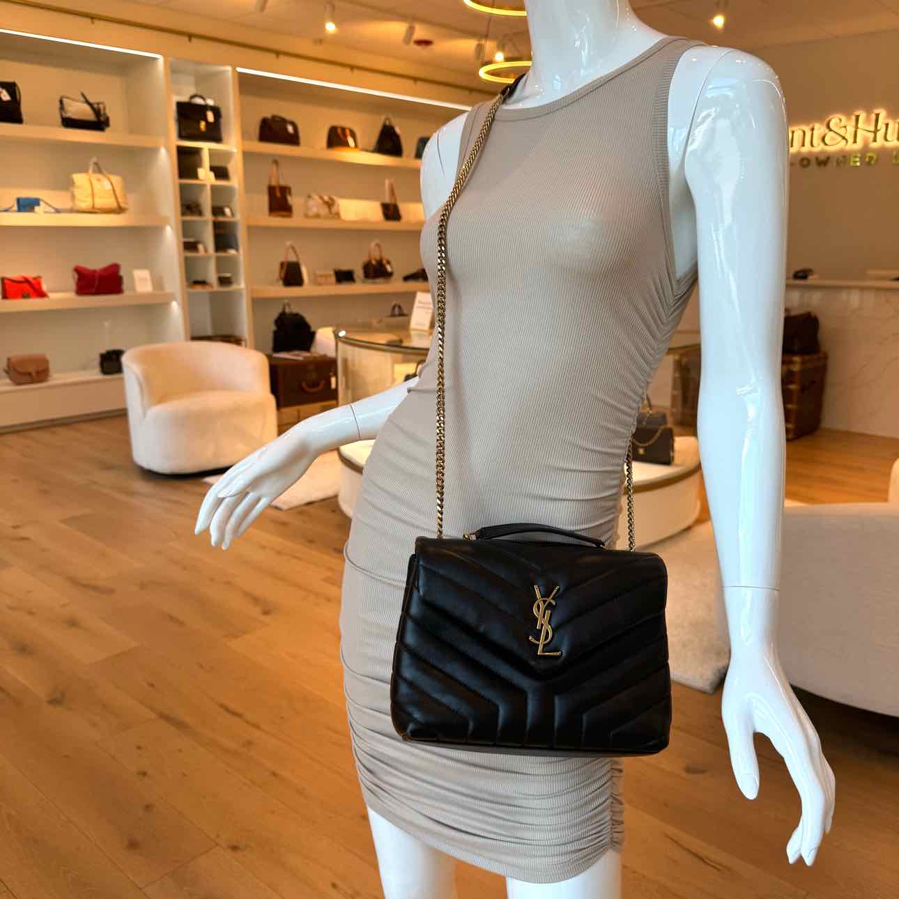 SAINT LAURENT Calfskin Matelasse Chevron Small Loulou Shoulder Bag
