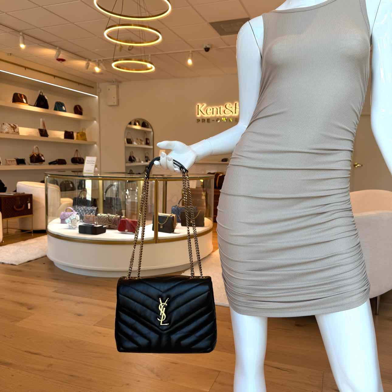 SAINT LAURENT Calfskin Matelasse Chevron Small Loulou Shoulder Bag