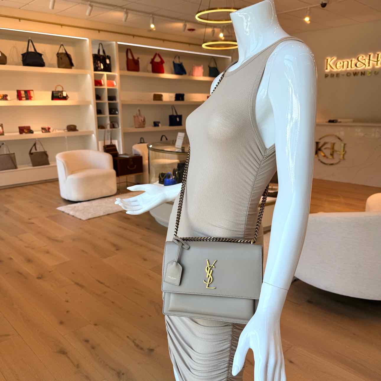 SAINT LAURENT Calfskin Medium Sunset Dark Beige Shoulder Bag (Pre-Owned)