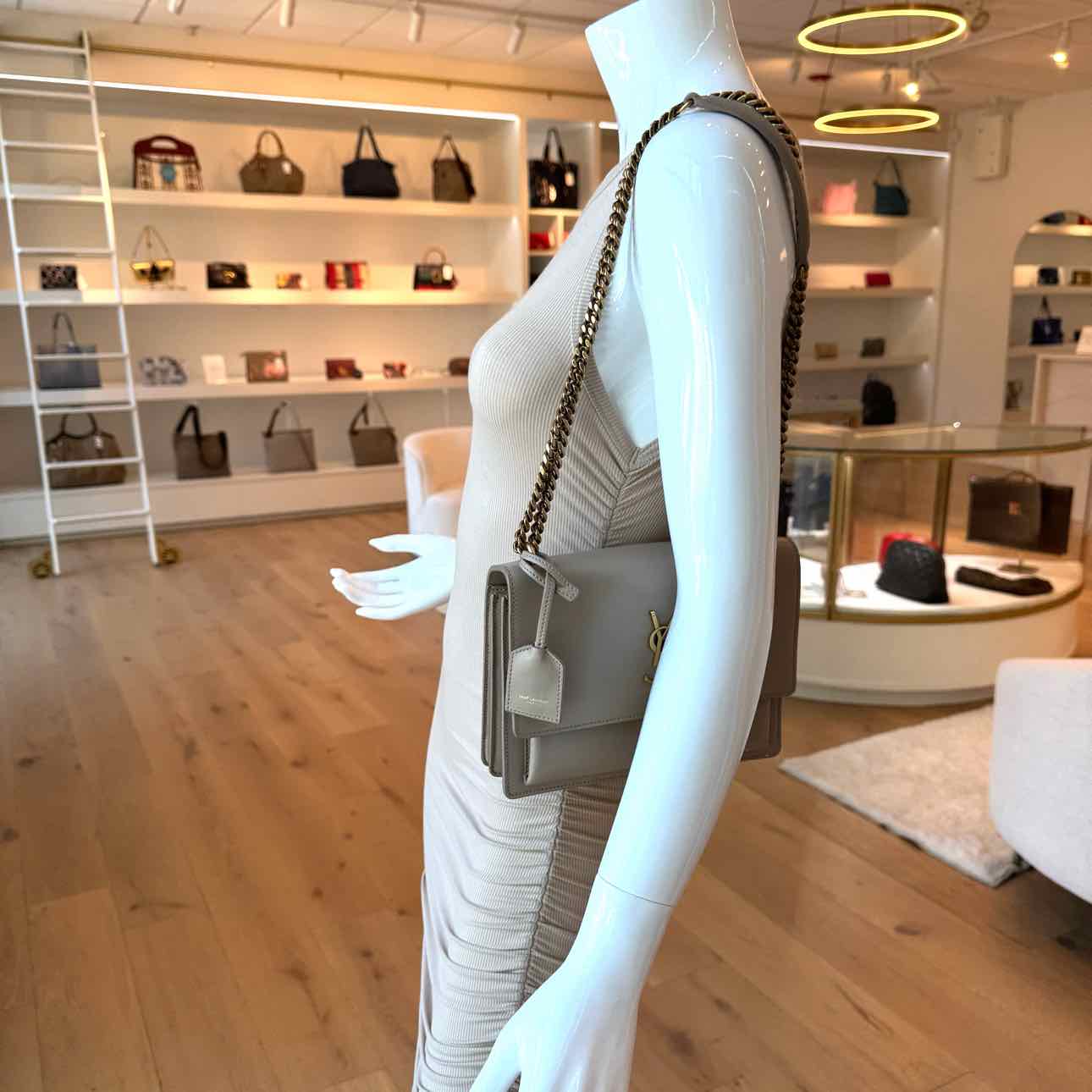 SAINT LAURENT Calfskin Medium Sunset Dark Beige Shoulder Bag (Pre-Owned)