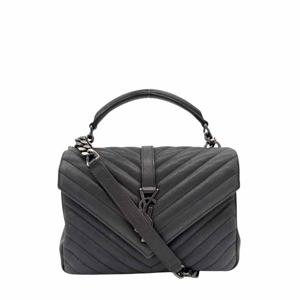 SAINT LAURENT Lambskin Chevron Medium College Bag Charcoal (Pre-Owned)