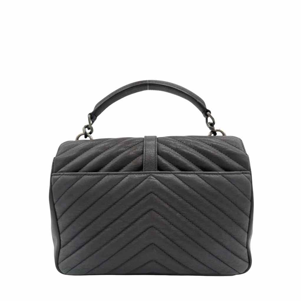 SAINT LAURENT Lambskin Chevron Medium College Bag Charcoal (Pre-Owned)