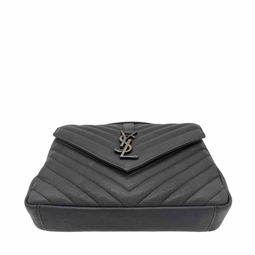 SAINT LAURENT Lambskin Chevron Medium College Bag Charcoal (Pre-Owned)