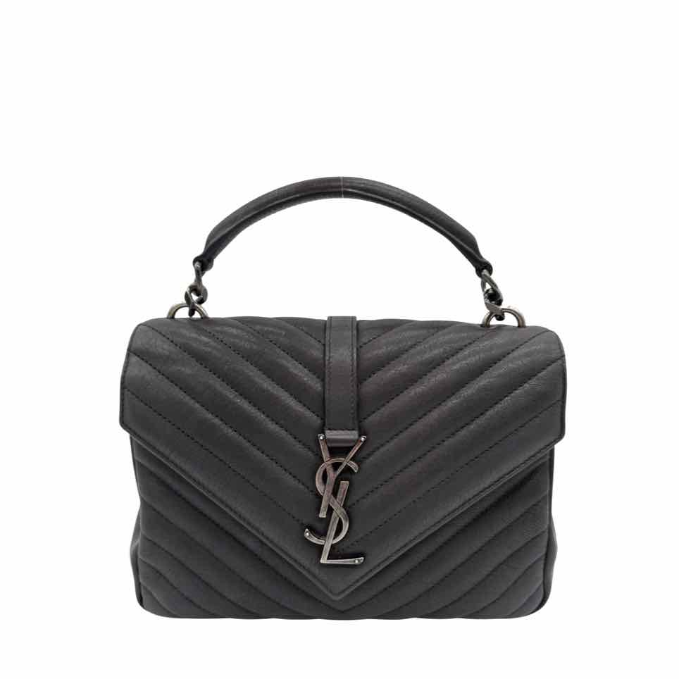 SAINT LAURENT Lambskin Chevron Medium College Bag Charcoal (Pre-Owned)