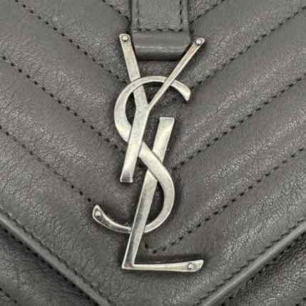 SAINT LAURENT Lambskin Chevron Medium College Bag Charcoal (Pre-Owned)