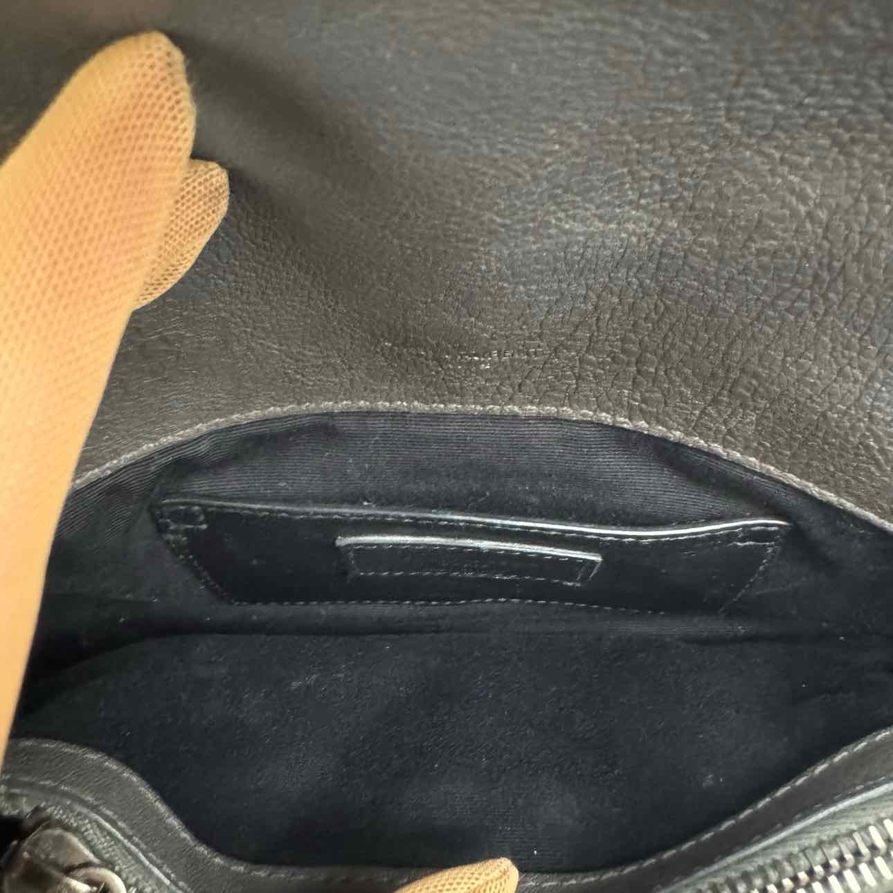 SAINT LAURENT Lambskin Chevron Medium College Bag Charcoal (Pre-Owned)