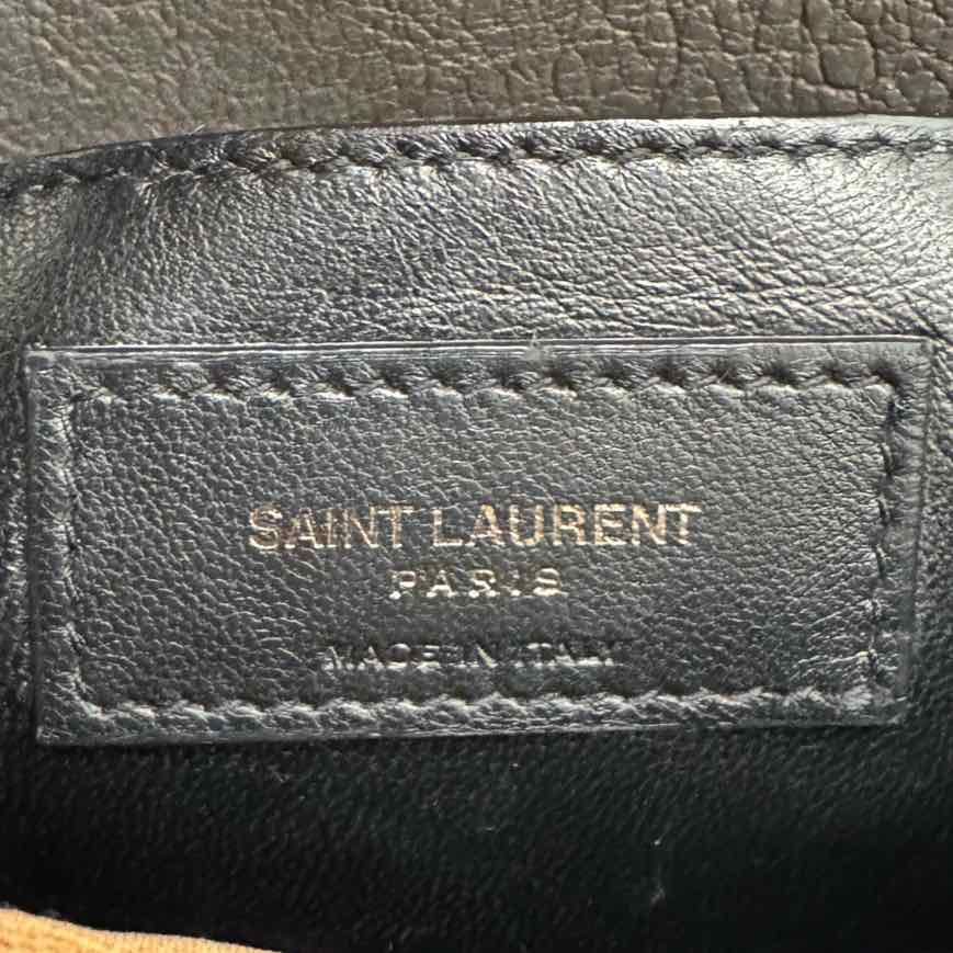 SAINT LAURENT Lambskin Chevron Medium College Bag Charcoal (Pre-Owned)
