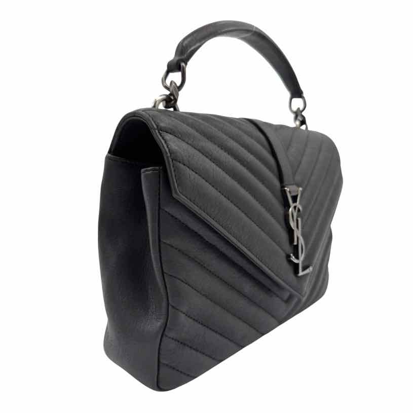 SAINT LAURENT Lambskin Chevron Medium College Bag Charcoal (Pre-Owned)