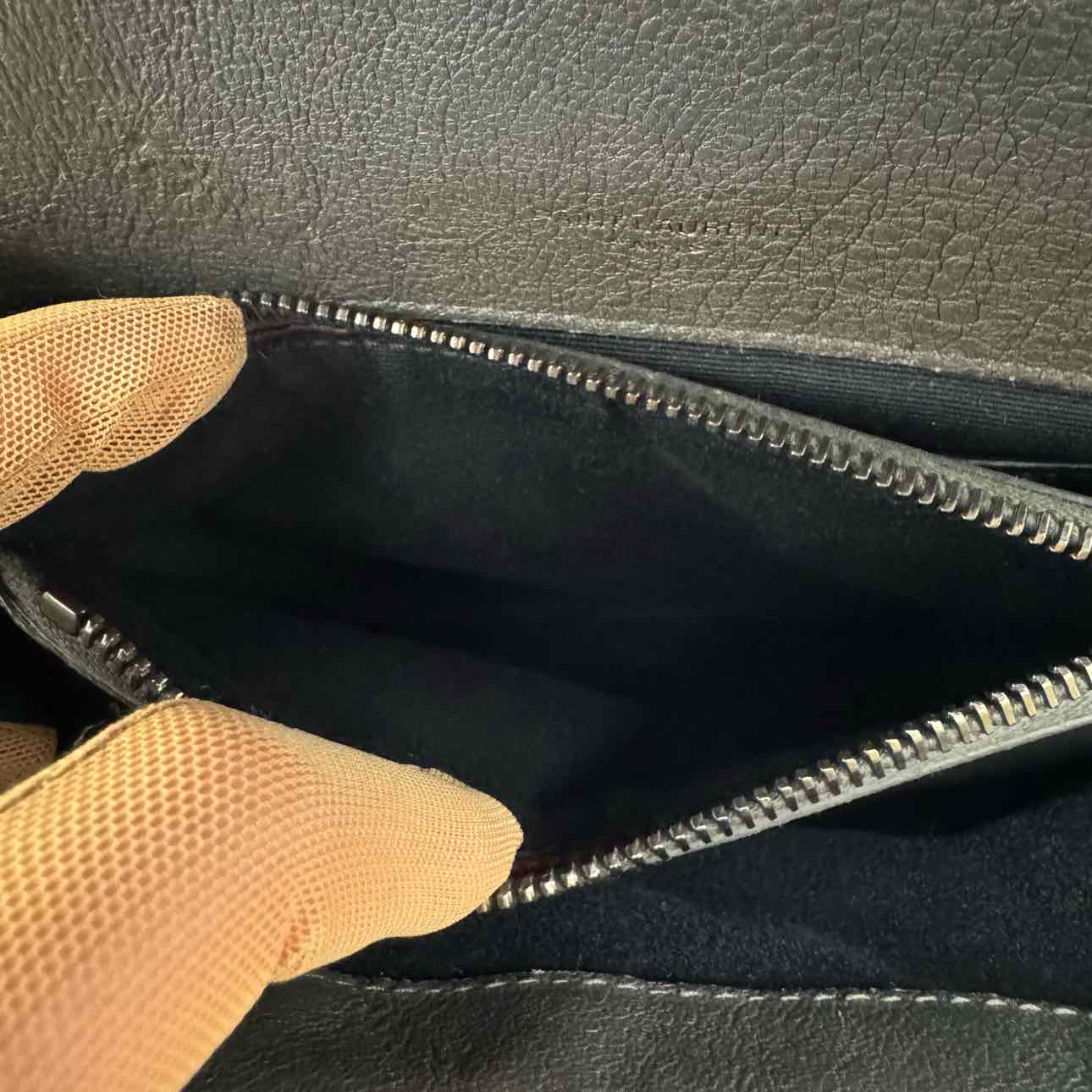 SAINT LAURENT Lambskin Chevron Medium College Bag Charcoal (Pre-Owned)