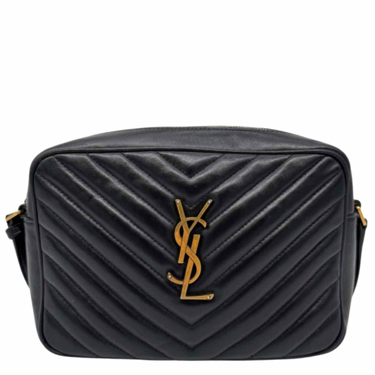SAINT LAURENT Matelasse Chevron Medium Lou Camera Bag Black