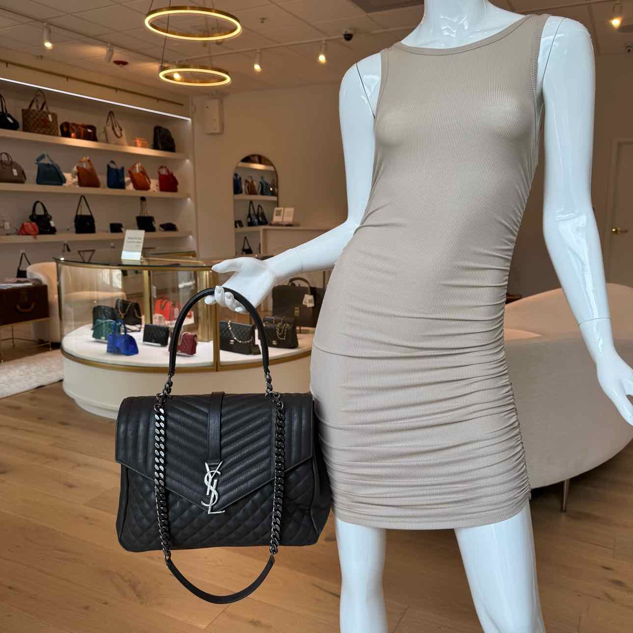 SAINT LAURENT Sheepskin Tri-Quilt Large College Bag Asphalt