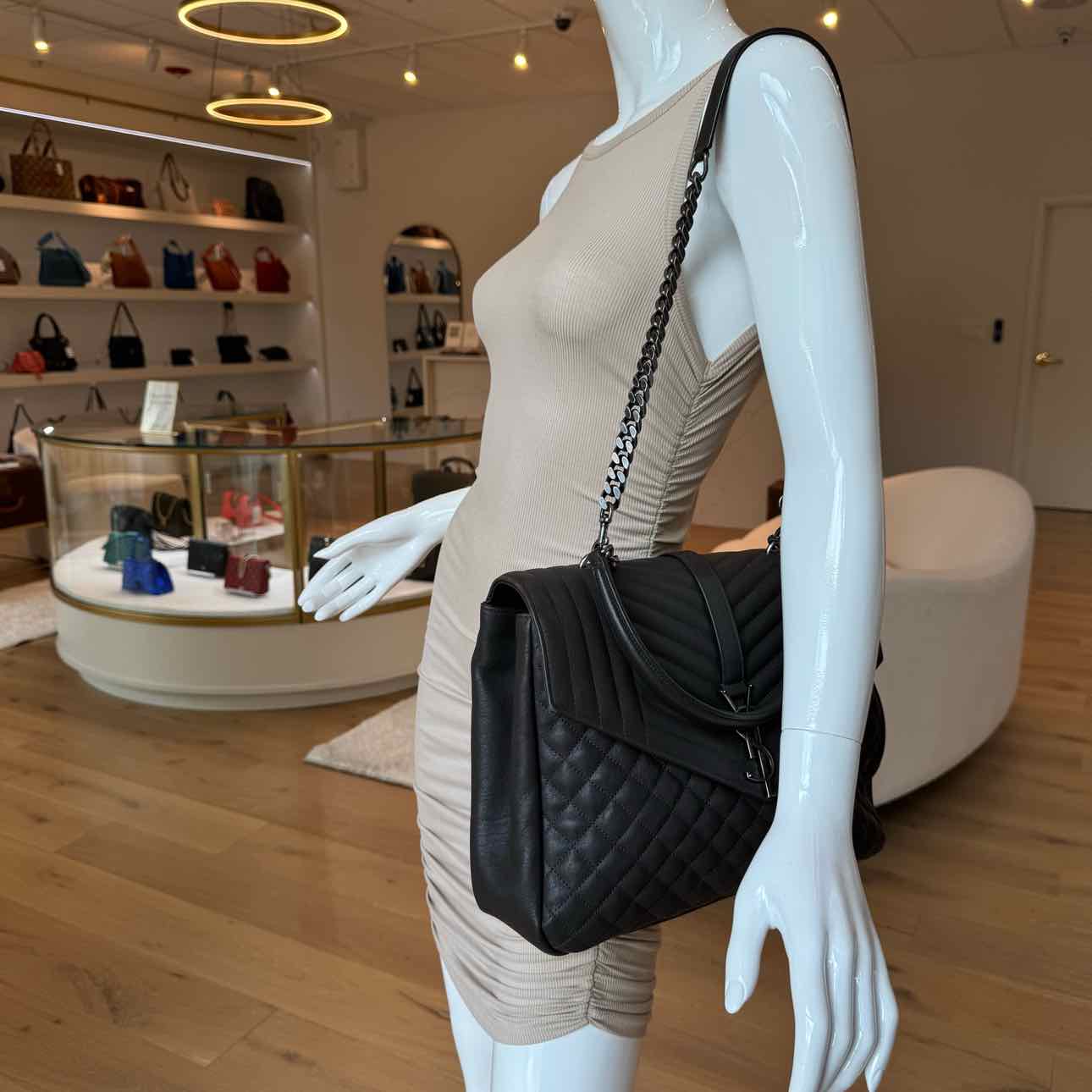 SAINT LAURENT Sheepskin Tri-Quilt Large College Bag Asphalt