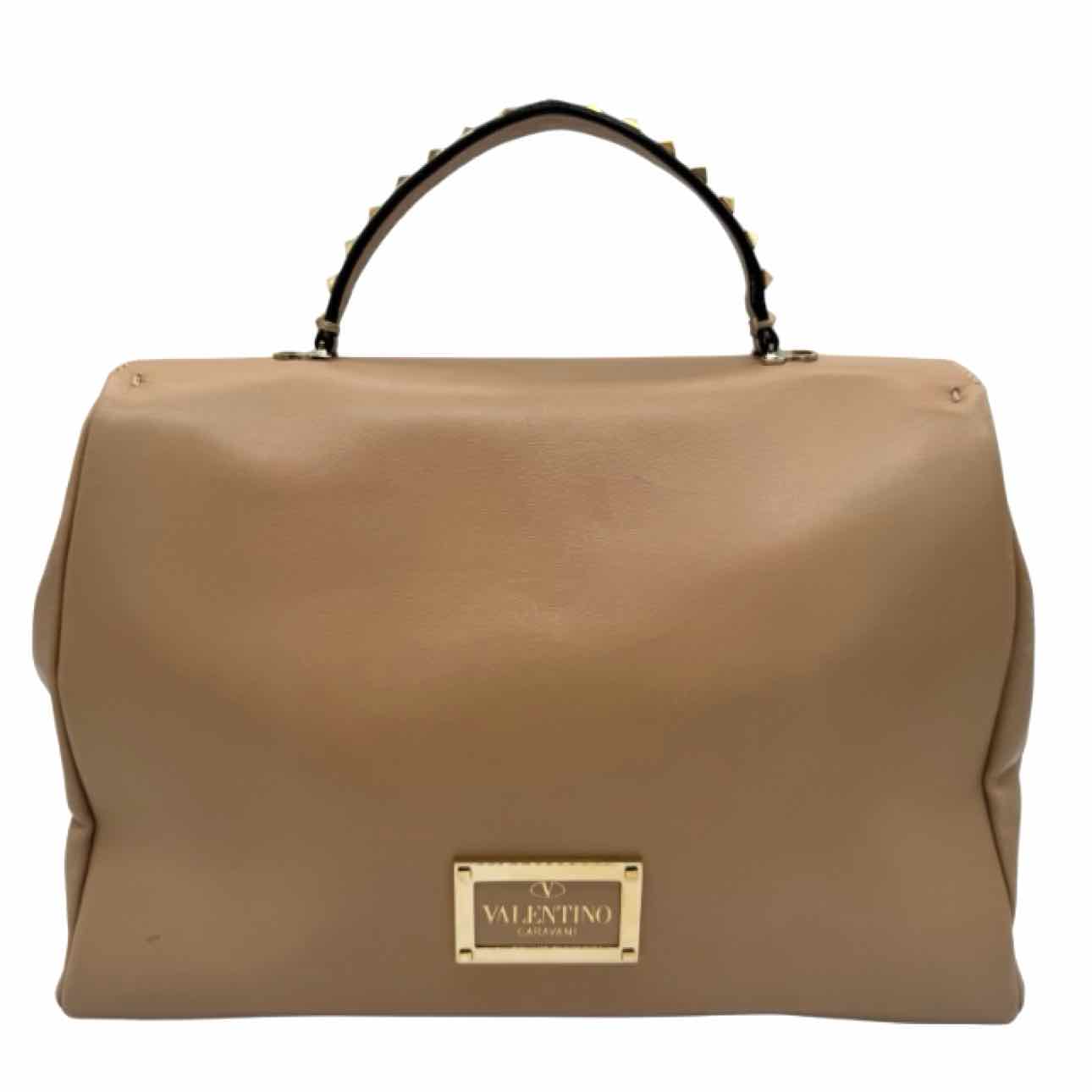 VALENTINO Garavani Rockstud Flap Satchel Beige